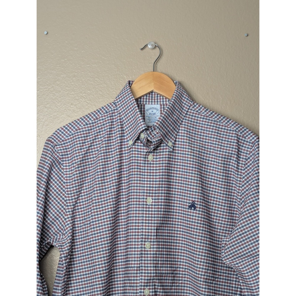 Brooks Brothers Gingham Button Down Shirt Mens M Multi Check Non-Iron Stretch - Picture 3 of 16